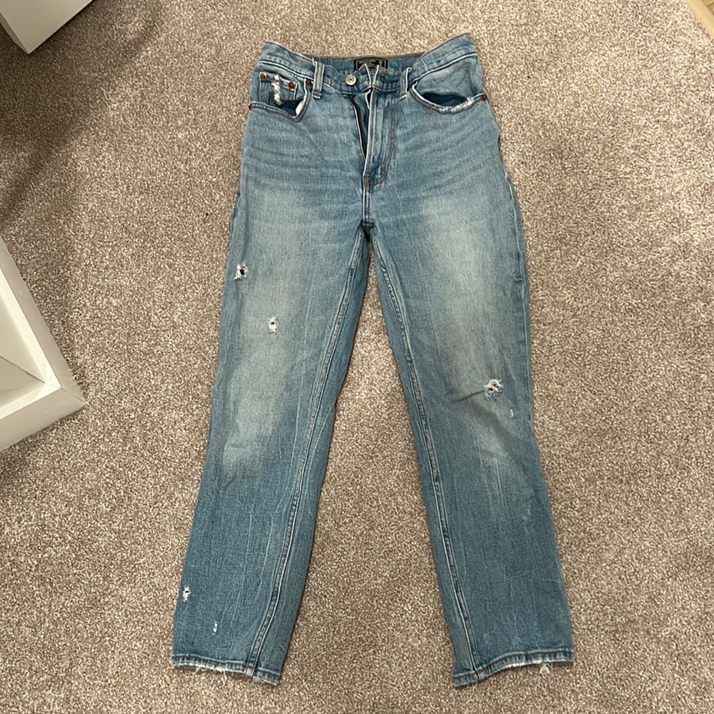 Abercrombie high waisted slightly distressed jeans